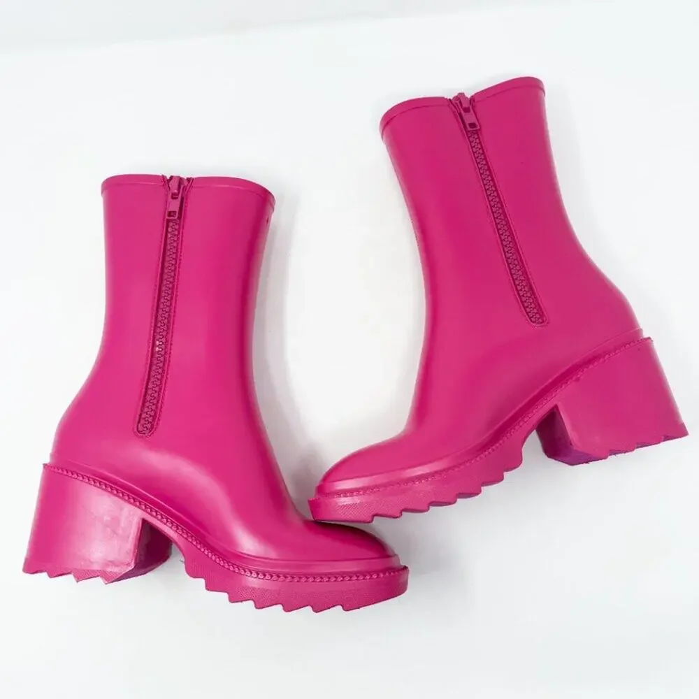 NWOB INC International Concepts Pink Square Toe Block Heel Rain Boots Size 8